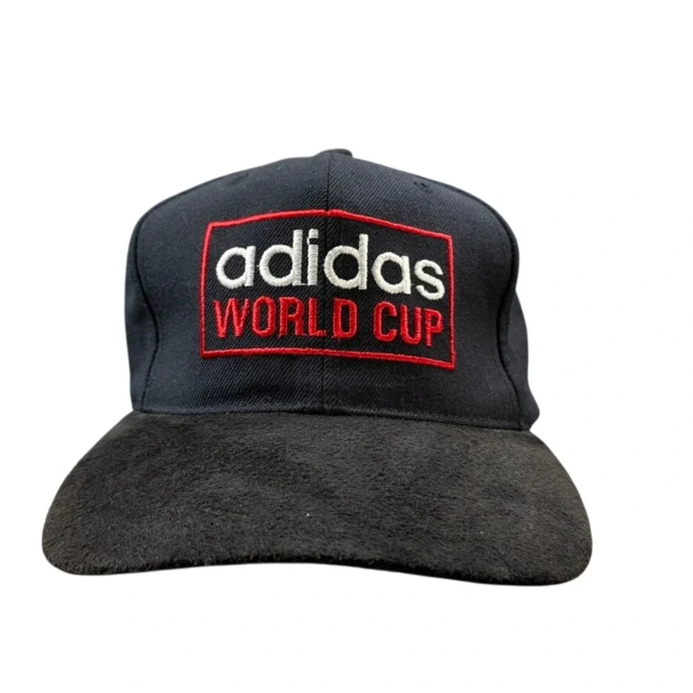 Vintage Adidas World Cup Hat Mens Black Snapback Suede Brim Green Underbill Cap